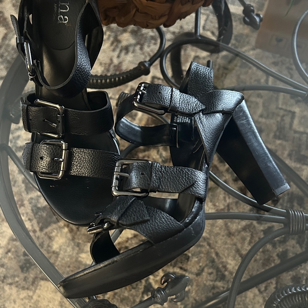 a.n.a Morgan Black Sandal Buckled Heels